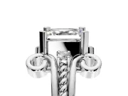 Solitaire Engagement Ring Setting for Asscher Cut Center with Twisted Band and Scroll Prong Head in Sterling Silver