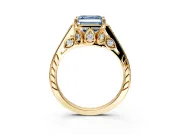 Cathedral Engagement Ring Setting for Fancy Blue Asscher Cut Center with Antique-Style Pave Band and Prong Head in Yellow Gold