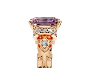 Solitaire Engagement Ring Setting for Fancy Pink Emerald Cut Center with Filigree Band and Prong Head in Rose Gold