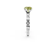 Solitaire Engagement Ring Setting for Fancy Yellow Round Cut Center with Beaded Bezel Station Band and Prong Head in Sterling Silver