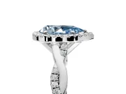 Halo Engagement Ring Setting for Fancy Blue Pear-Shaped Center with Pave and Plain Twist Band and Prong Head in White Gold