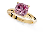 Solitaire Engagement Ring Setting for Fancy Pink Cushion Cut Center with Wire Band and Prong Head in Yellow Gold