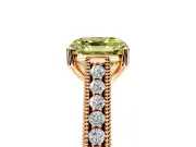 Solitaire Engagement Ring Setting for Fancy Yellow Asscher Cut Center with Engraved Pave Band and Prong Head in Rose Gold