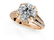 Solitaire Engagement Ring Setting for Round Cut Center with Accented Split Shank and Prong Head in Rose Gold