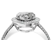 Milgrain Halo Engagement Ring Setting for Heart-Shaped Center with Three-Sided Pave Band and Prong Head in White Gold
