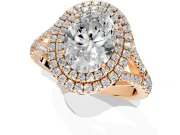 Double Halo Engagement Ring Setting for Oval Center with Narrow Pave Split Shank and Prong Head in Rose Gold