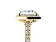 Halo Engagement Ring Setting for Princess Cut Center with Pave Accents, Heart Basket and Prong Head in Yellow Gold