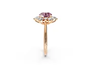 Small-Accent Cluster Halo Engagement Ring Setting for Fancy Pink Round Cut Center with Plain Band and Prong Head in Rose Gold