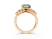 Cluster Engagement Ring Setting for Fancy Green Asscher Cut Center with 2-Row Shoulder Clusters and Prong Head in Rose Gold