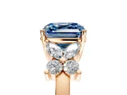 Floral Engagement Ring Setting for Fancy Blue Asscher Cut Center with Marquise Cluster Shoulders and Prong Head in Rose Gold