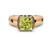 Tension Engagement Ring Setting for Fancy Yellow Princess Cut Center with Wide Flat Band and Tension Head in Rose Gold