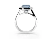 Halo Engagement Ring Setting for Fancy Blue Asscher Cut Center with Outer Bezel Rim, Pave Band and Prong Head in Sterling Silver
