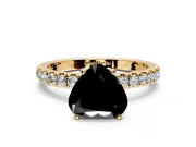 Open Basket Engagement Ring Setting for Fancy Black Heart-Shaped Center with Pave Band and Prong Head in Yellow Gold