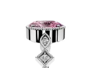 Milgrain Bezel Engagement Ring Setting for Fancy Pink Oval Center with Marquise Stations and Bezel Head in Platinum