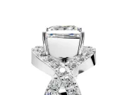 Halo Engagement Ring Setting for Princess Cut Center with Pave Infinity Twist Band and Prong Head in Sterling Silver