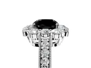 Halo Engagement Ring Setting for Fancy Black Cushion Cut Center with Milgrain Channel Band and Prong Head in Sterling Silver