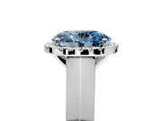 Halo Engagement Ring Setting for Fancy Blue Oval Center with Knife Ridge Cathedral Band and Prong Head in White Gold