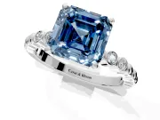 Solitaire Engagement Ring Setting for Fancy Blue Asscher Cut Center with Bezel-Dot Beaded Band and Prong Head in Platinum