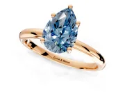 Hidden Halo Engagement Ring Setting for Fancy Blue Pear-Shaped Center with Thin Round-Wire Band and Prong Head in Rose Gold