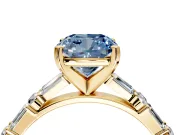 Baguette Engagement Ring Setting for Fancy Blue Cushion Cut Center with Alternating Bar-Set Band and Prong Head in Yellow Gold
