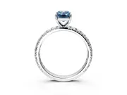 Solitaire Engagement Ring Setting for Fancy Blue Emerald Cut Center with Shared-Prong Accents and Prong Head in White Gold