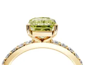 Solitaire Engagement Ring Setting for Fancy Yellow Radiant Cut Center with Round Cut Pave Band and Prong Head in Yellow Gold