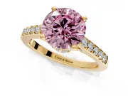 Solitaire Engagement Ring Setting for Fancy Pink Round Cut Center with Crossover Accents and Prong Head in Yellow Gold