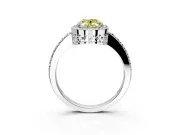 Halo Engagement Ring Setting for Fancy Yellow Oval Center with Heart-Shaped Openwork, Pave Band and Prong Head in Platinum
