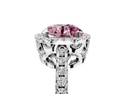 Accent Halo Engagement Ring Setting for Fancy Pink Round Cut Center with Full-Length Pave Band and Prong Head in Sterling Silver