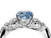 Cluster Engagement Ring Setting for Fancy Blue Cushion Cut Center with Round Cut Accent Frame and Prong Head in Platinum