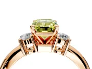 3 Stone Engagement Ring Setting for Fancy Yellow Emerald Cut Center with Wide Plain Band and Prong Head in Rose Gold