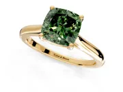 Solitaire Engagement Ring Setting for Fancy Green Cushion Cut Center with Narrow Cathedral Band and Prong Head in Yellow Gold