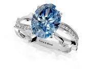 Solitaire Engagement Ring Setting for Fancy Blue Oval Center with Pave and Plain Crossover Band and Prong Head in Sterling Silver