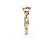 Crossover Engagement Ring Setting for Fancy Pink Oval Center with Pave and Plain Strands and Prong Head in Yellow Gold