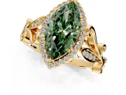 Halo Engagement Ring Setting for Fancy Green Marquise Center with Leaf Motif Split Shank and Prong Head in Yellow Gold