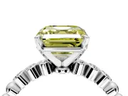Solitaire Engagement Ring Setting for Fancy Yellow Asscher Cut Center with Bezel-Dot Beaded Band and Prong Head in Sterling Silver