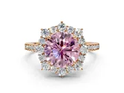 Halo Engagement Ring Setting for Fancy Pink Round Cut Center with Single-Row Pave, Open Basket and Prong Head in Rose Gold