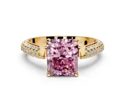Solitaire Engagement Ring Setting for Fancy Pink Radiant Cut Center with Multi-Row Accents and Prong Head in Yellow Gold