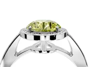 Bezel-Framed Halo Engagement Ring Setting for Fancy Yellow Round Cut Center with Pave Band and Prong Head in White Gold