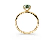 Hidden Halo Engagement Ring Setting for Fancy Green Oval Center with Thin Round-Wire Band and Prong Head in Yellow Gold