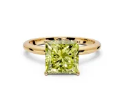 Hidden Halo Engagement Ring Setting for Fancy Yellow Princess Cut Center with Thin Round-Wire Band and Prong Head in Yellow Gold