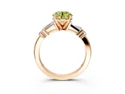 Bar-Set Engagement Ring Setting for Fancy Yellow Round Cut Center with Tapered Baguette Accents and Prong Head in Rose Gold
