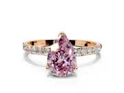 Solitaire Engagement Ring Setting for Fancy Pink Pear-Shaped Center with Fine Pave Accents and Prong Head in Rose Gold