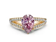 Solitaire Engagement Ring Setting for Fancy Pink Pear-Shaped Center with Pave Split Shank and Prong Head in Yellow Gold