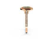 Halo Engagement Ring Setting for Fancy Green Radiant Cut Center with Milgrain Frame, Pave Band and Prong Head in Rose Gold