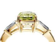 3 Stone Engagement Ring Setting for Fancy Yellow Radiant Cut Center with Baguette Accents and Prong Head in Yellow Gold