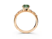 Cluster Engagement Ring Setting for Fancy Green Cushion Cut Center with Round Cut Accent Band and Prong Head in Rose Gold