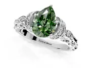 Solitaire Engagement Ring Setting for Fancy Green Pear-Shaped Center with Filigree Band and Prong Head in Platinum