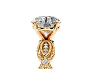 Solitaire Engagement Ring Setting for Round Cut Center with Marquise Panel Band and Prong Head in Yellow Gold