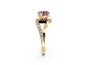 Solitaire Engagement Ring Setting for Fancy Pink Round Cut Center with Pave Bypass Swirl Band and Prong Head in Yellow Gold